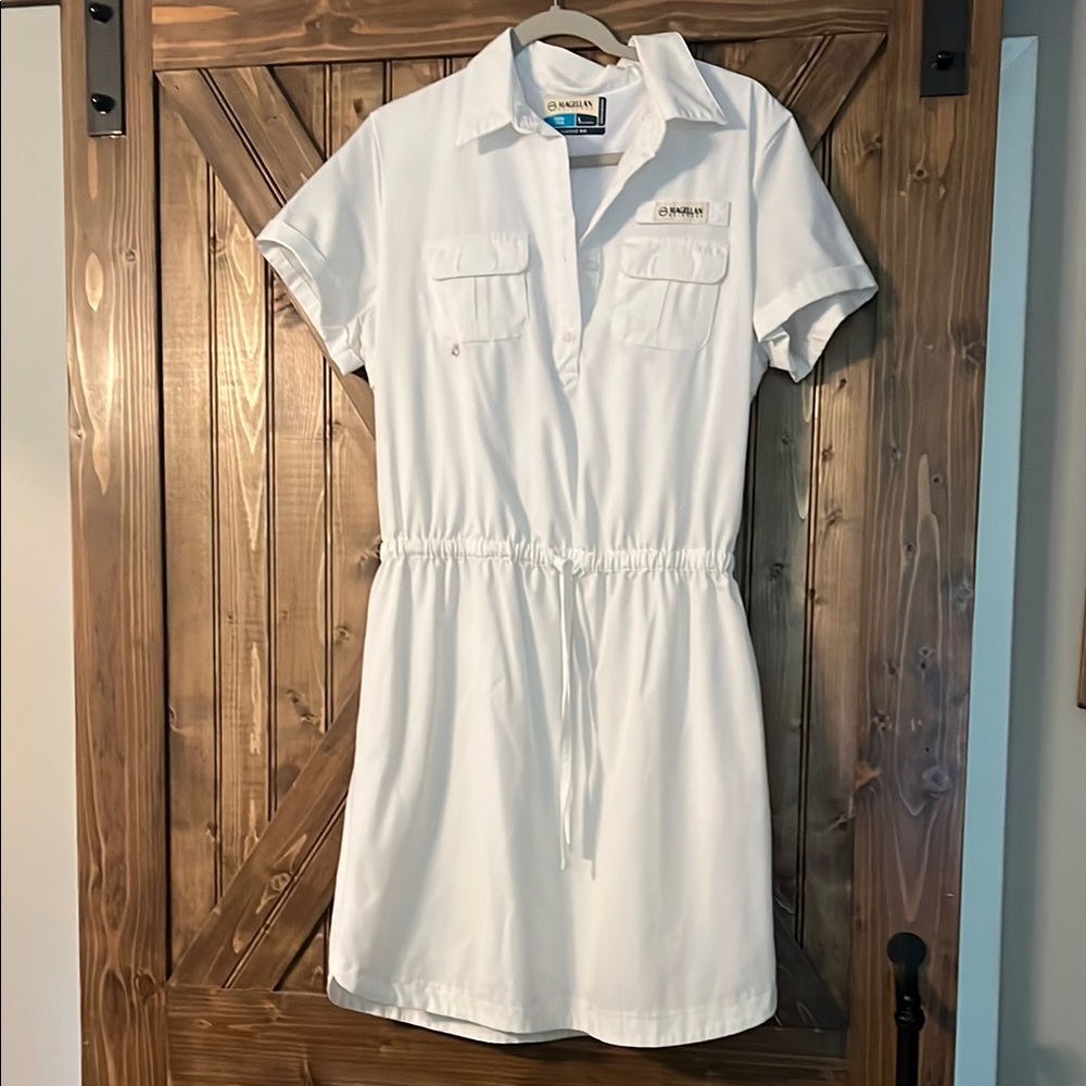 Magellan White Short Sleeve Dress with Drawstring